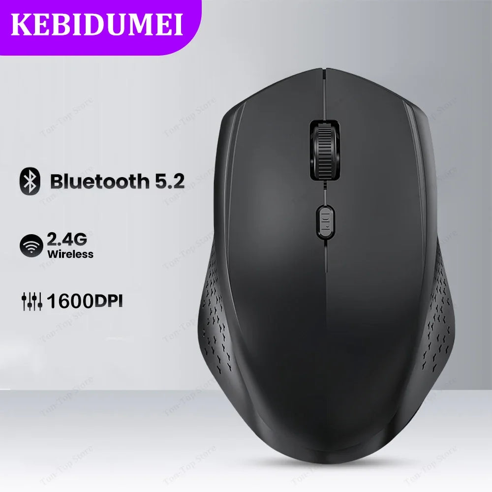 Mouse Bluetooth 5.2 + 2.4G Sem Fio Recarregável,