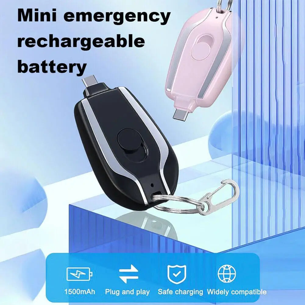 🔋 Mini Power Bank Type-C 1500mAh – Porta-chaves
