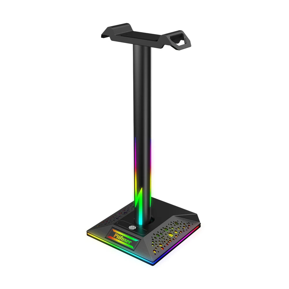 Suporte para Headset Gamer RGB – 10 Efeitos de Luz | Porta USB & Áudio 3.5mm | Suporte de Mesa