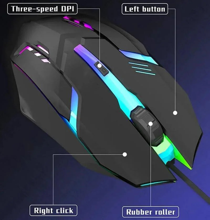 🖱️ SMAILWOLF 2025 Ergonomic Gaming Mouse – RGB Backlit 4-Button 🌈🎮💻