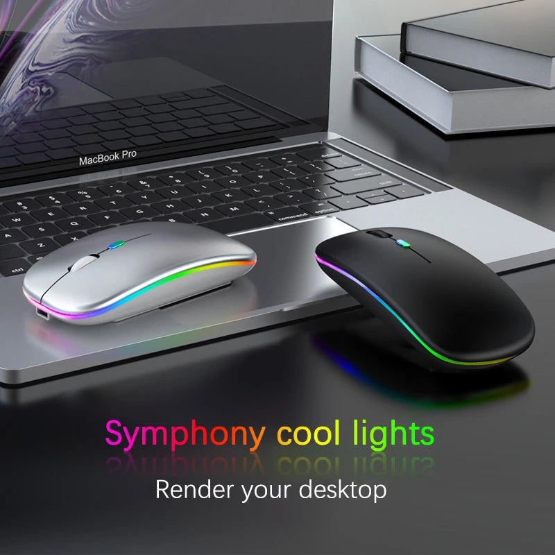 🔥 Mouse Sem Fio Recarregável Dual Mode – Bluetooth + 2.4GHz | RGB | Ultra Slim | 1600 DPI 🔥