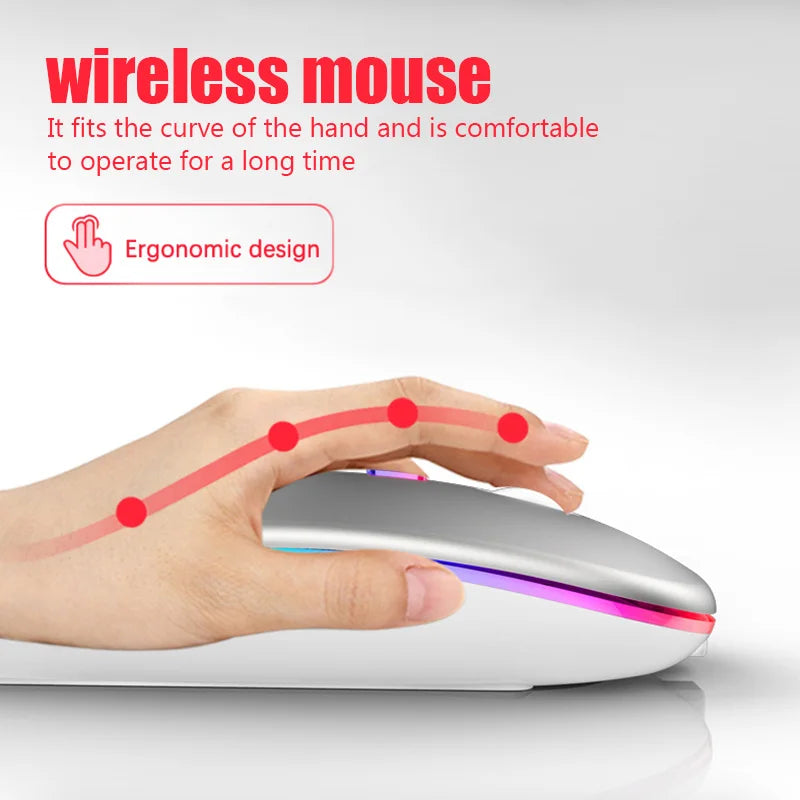 🔥 Mouse Sem Fio Recarregável Dual Mode – Bluetooth + 2.4GHz | RGB | Ultra Slim | 1600 DPI 🔥