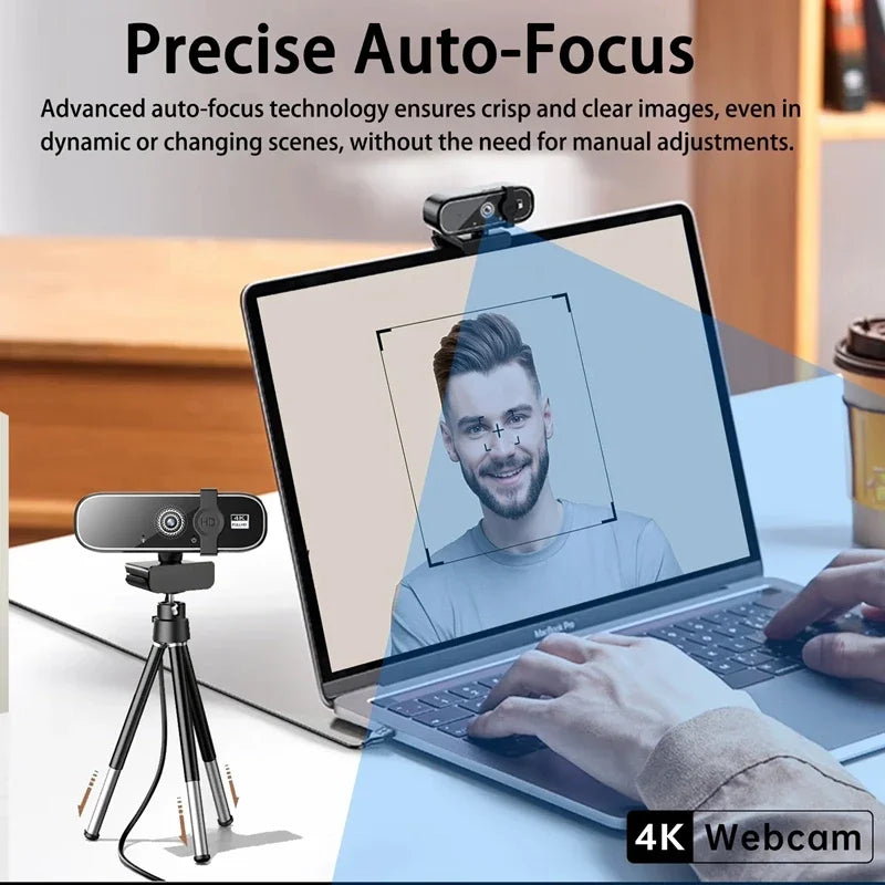 Webcam 4K HD com Microfone – Autofocus Ultra Nítido