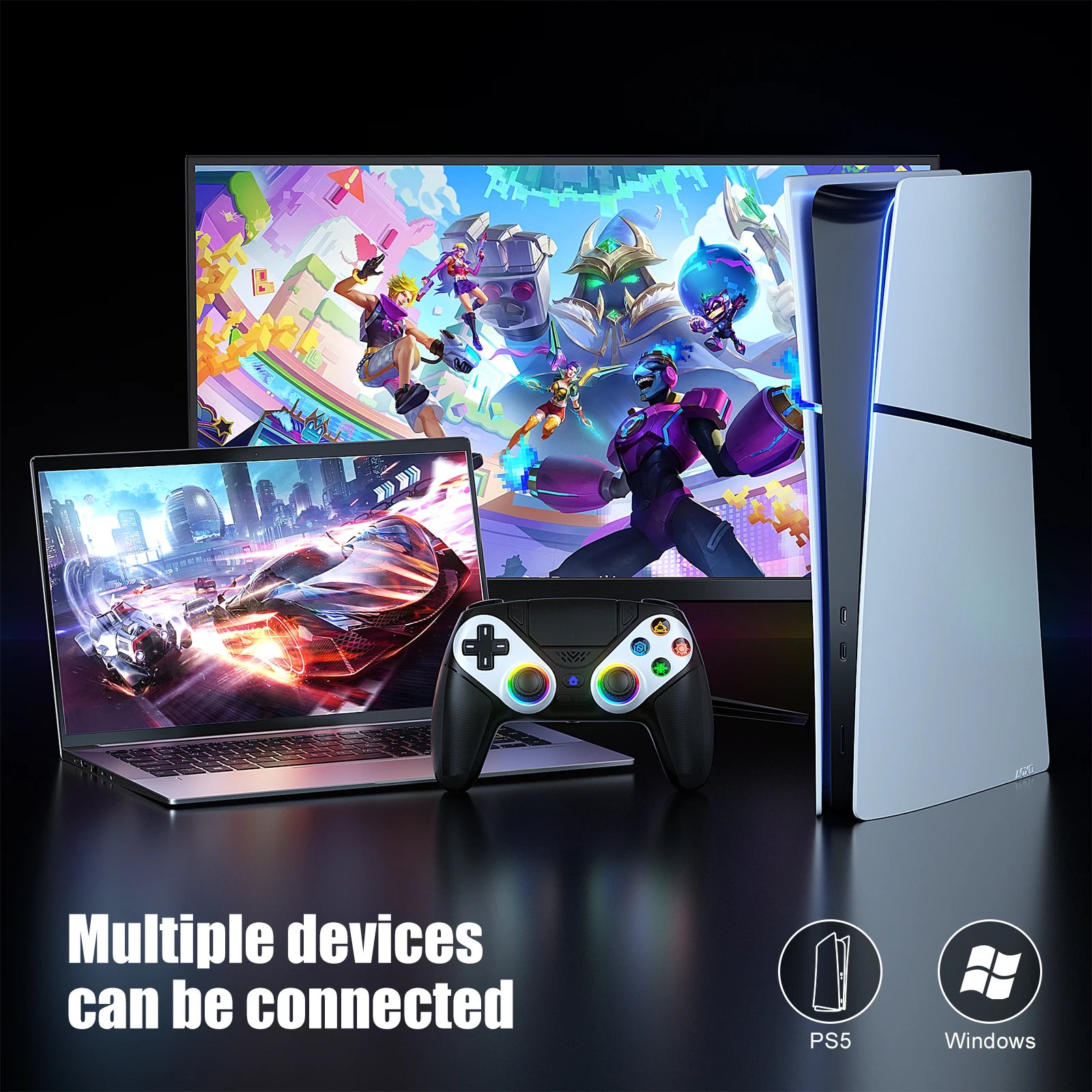 Controle Wireless para PS5 com Tecnologia Hall Effect, Turbo Programável e RGB Personalizável