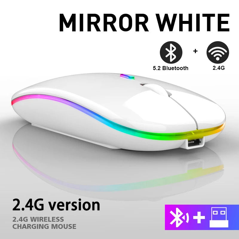 🔥 Mouse Sem Fio Recarregável Dual Mode – Bluetooth + 2.4GHz | RGB | Ultra Slim | 1600 DPI 🔥
