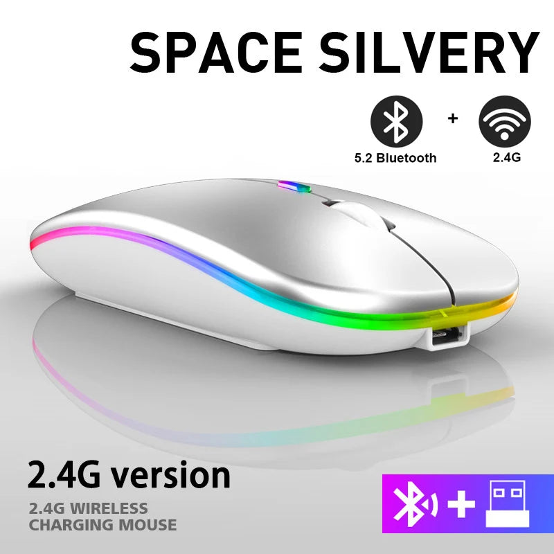🔥 Mouse Sem Fio Recarregável Dual Mode – Bluetooth + 2.4GHz | RGB | Ultra Slim | 1600 DPI 🔥