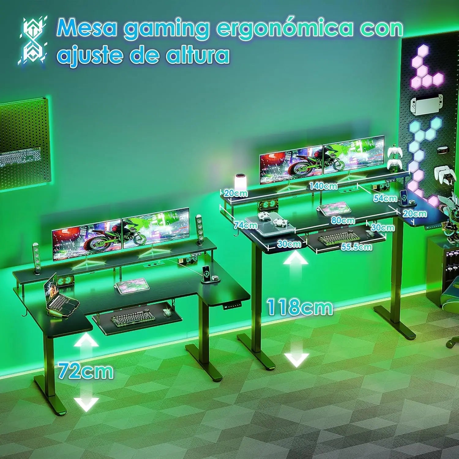 Secretária Elétrica Offigo 140cm RGB com Ajuste de Altura