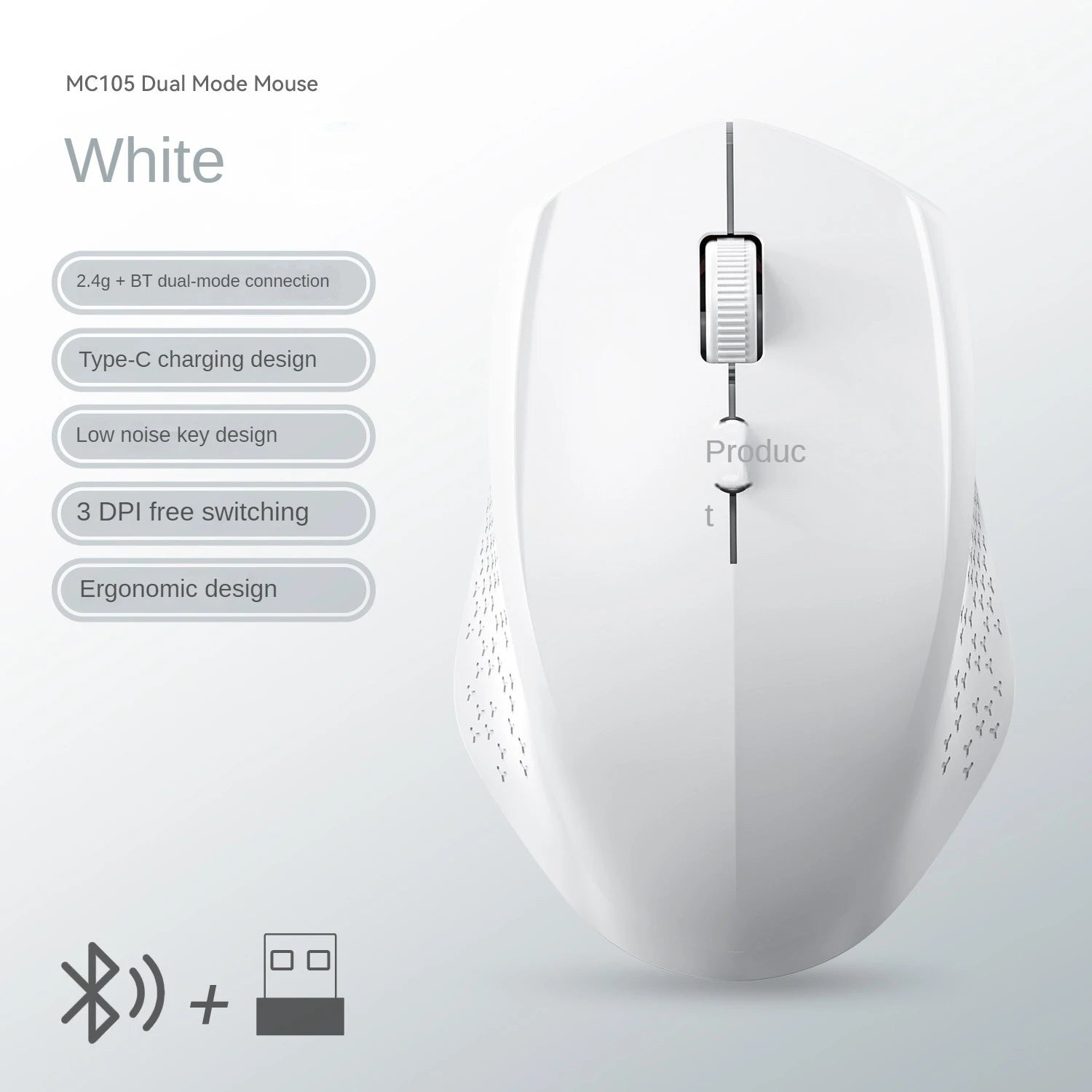 Mouse Bluetooth 5.2 + 2.4G Sem Fio Recarregável,