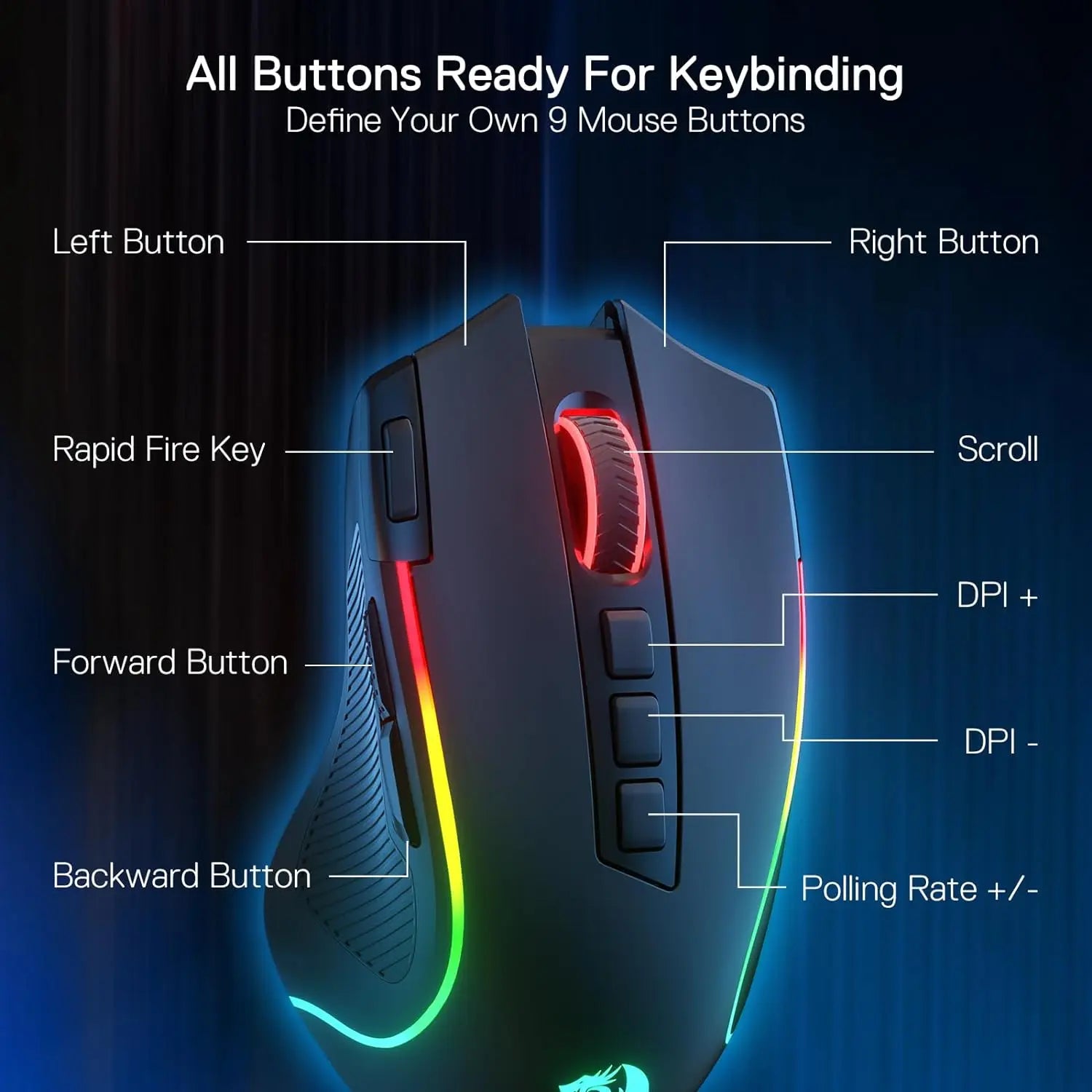 🎮 Redragon M612 PRO – Mouse Gamer RGB Wireless/Wired (11 Botões Programáveis, 8200 DPI)