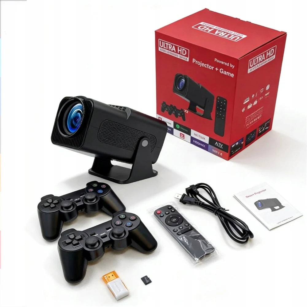 🎮🎥 PROJETOR LED 4K PORTÁTIL + 2 CONTROLES SEM FIO + ANDROID + WI-FI