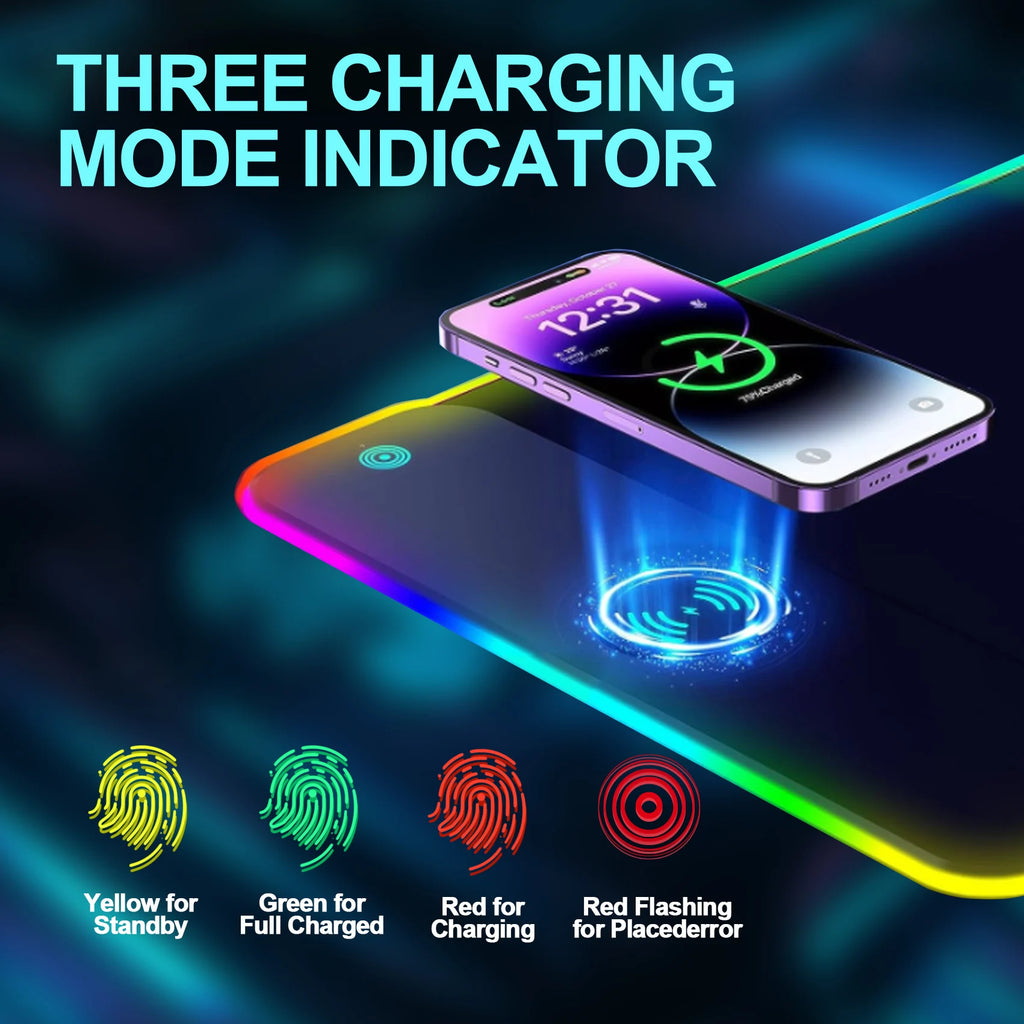 RGB Wireless Charging Gaming Mouse Pad – Performance + Estilo na tua Setup