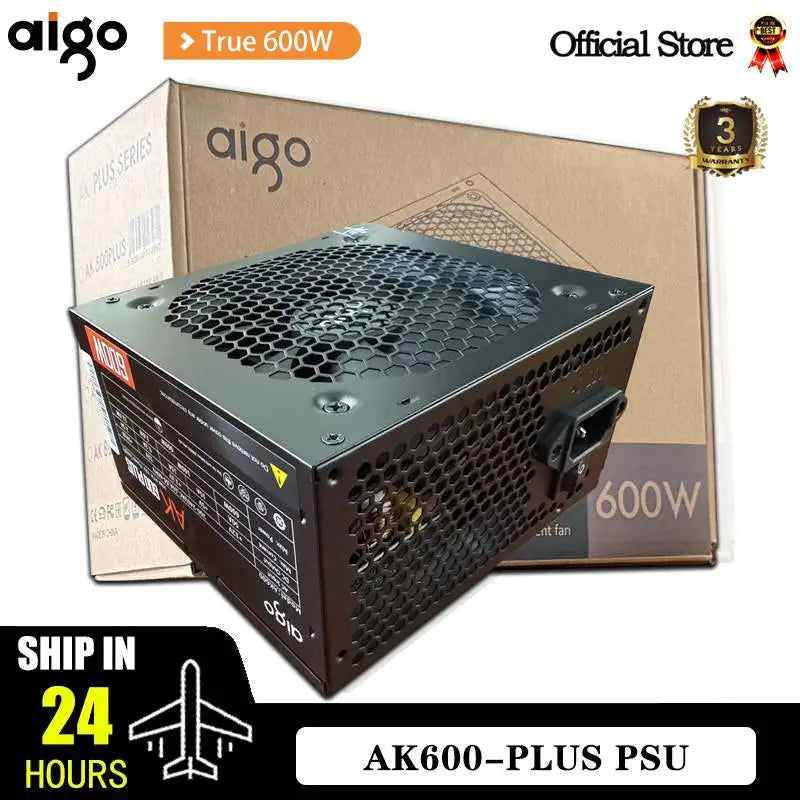 Aigo AK 500W–1000W ATX Power Supply | Gaming PSU for Desktop and Mining | High Stability, Silent 120mm Fan, 80% Efficiency, 20+4 Pin 