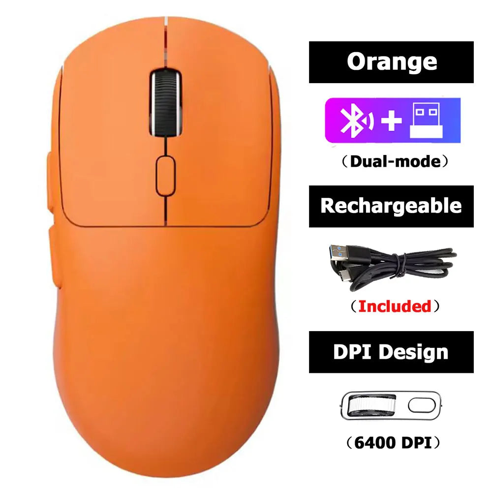 Mouse Gamer Wireless Recarregável YTYIN 6400 DPI | Bluetooth + 2.4G | Silencioso | Alta Precisão para PC, iPad, Notebook