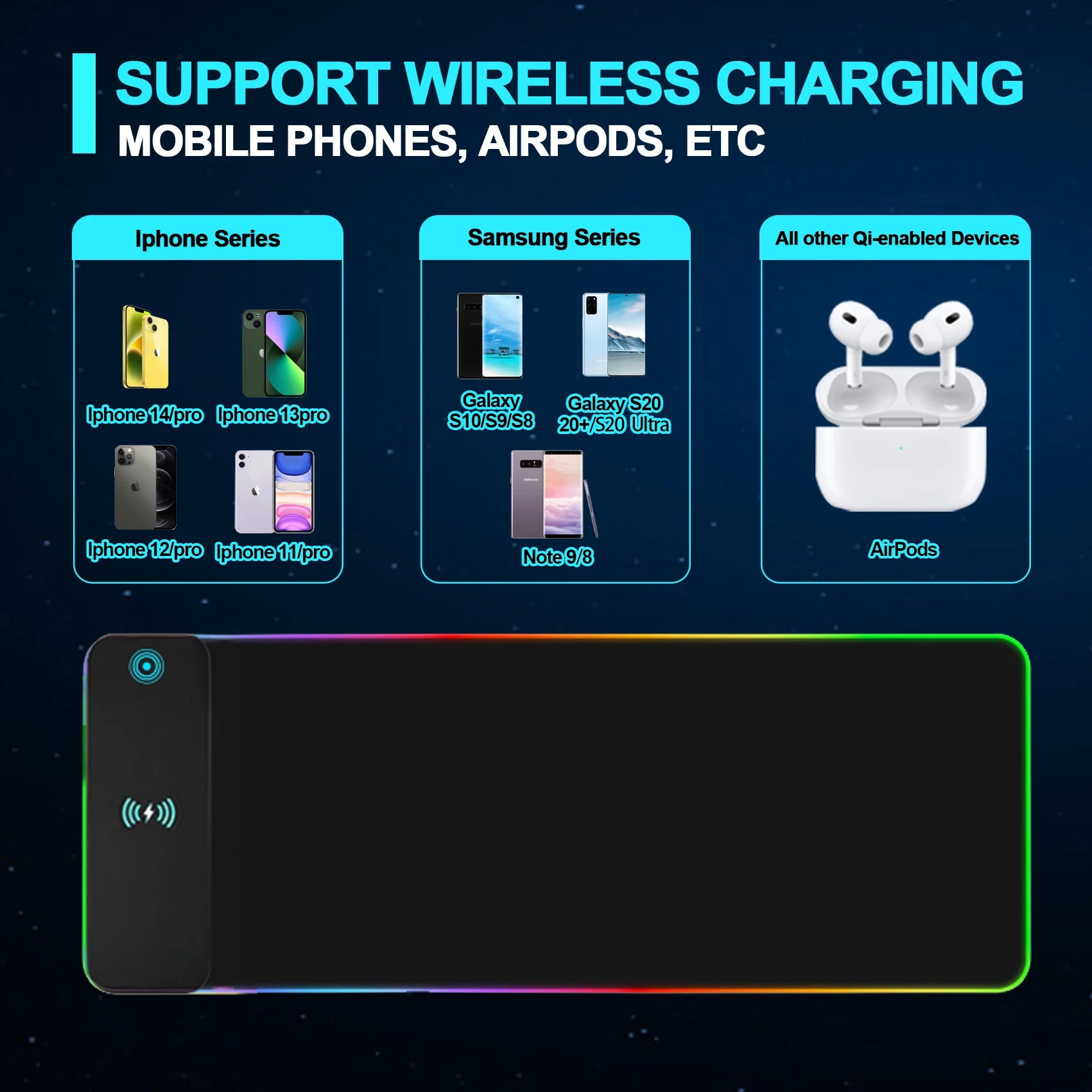 RGB Wireless Charging Gaming Mouse Pad – Performance + Estilo na tua Setup