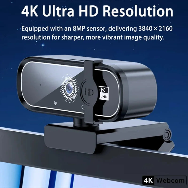 Webcam 4K HD com Microfone – Autofocus Ultra Nítido