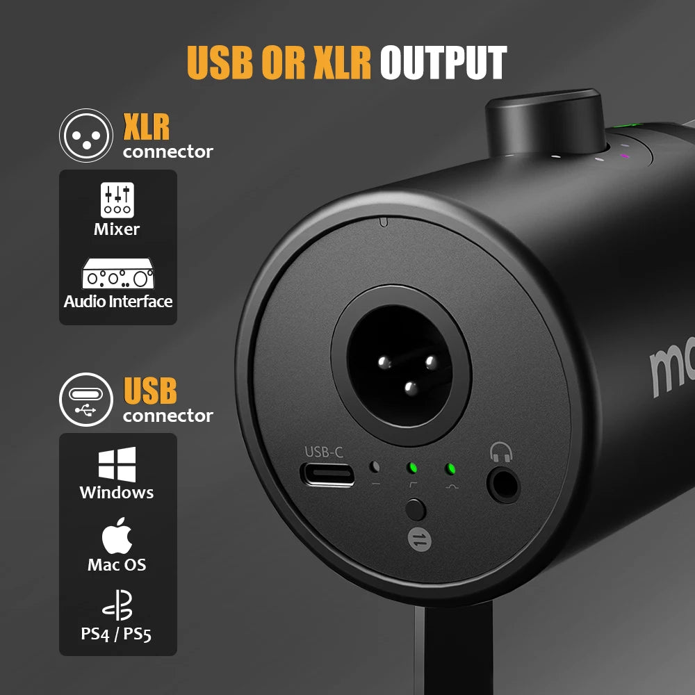 MAONO PD400X – Microfone Dinâmico USB/XLR Profissional para Podcast, Streaming e Gravação
