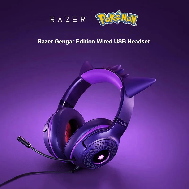 Razer Pokemon Gengar Edition RGB Kraken Kitty V2 Gamer Headset – Wired USB and HyperClear Cardioid Microphone