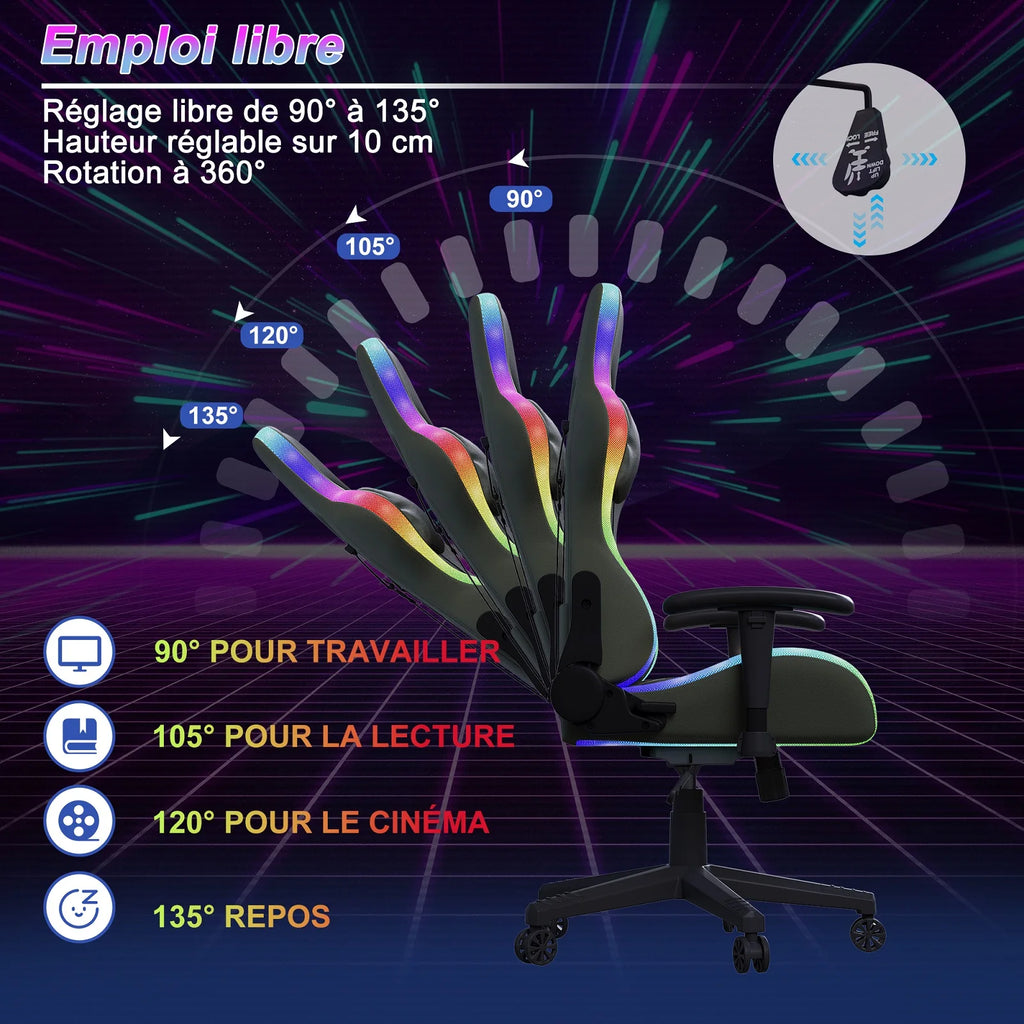 Cadeira Gamer Ergonômica com Massagem e LED RGB