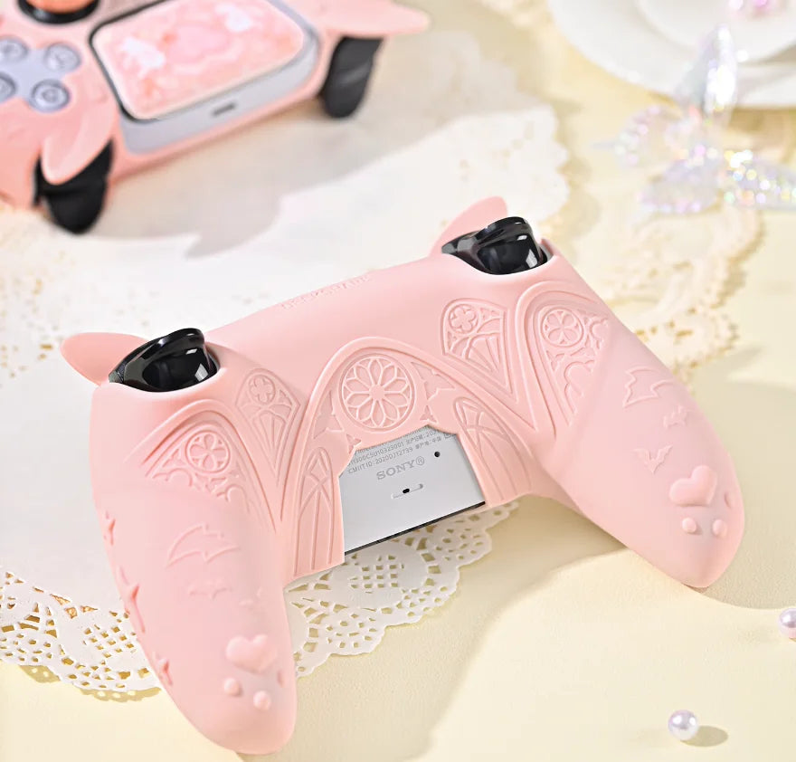 🐰 Pink Gothic Rabbit Ear Silicone Case para PS5 – Protege e Personaliza! 🎮