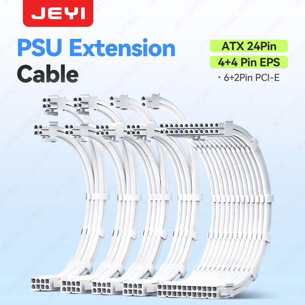 JEYI PSU Extension Cable Kit – 24Pin ATX + 8Pin EPS + 6+2Pin PCIe