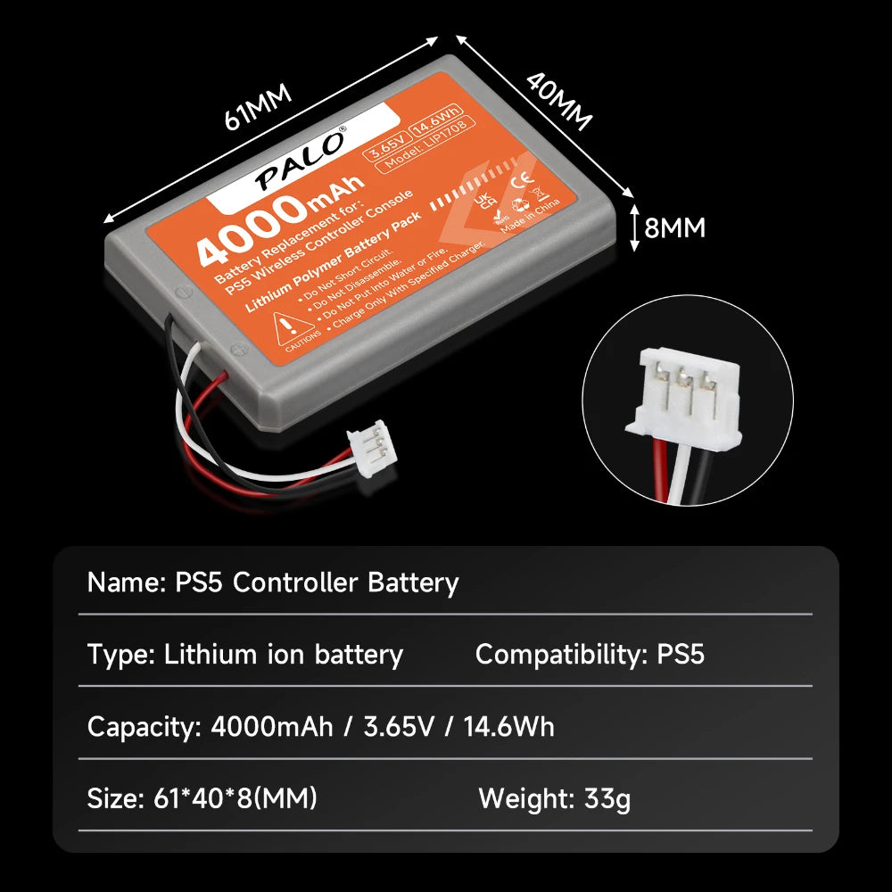 PALO 4000mAh para Controle PS5 DualSense