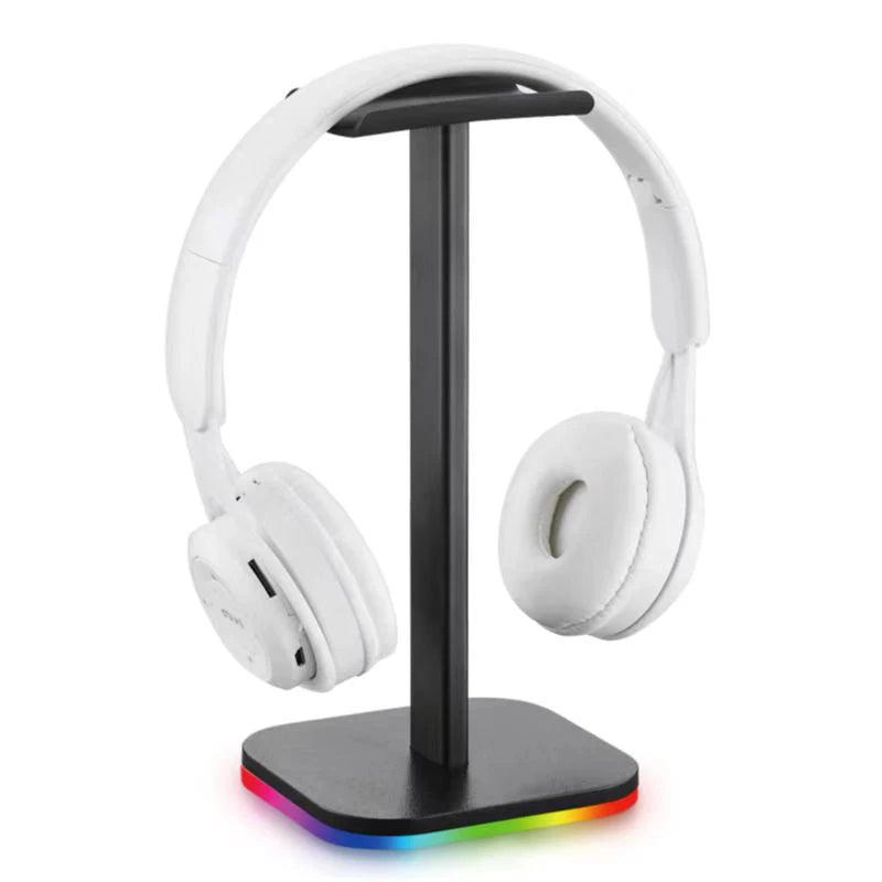 Suporte para Headset Gamer RGB – 10 Efeitos de Luz | Porta USB & Áudio 3.5mm | Suporte de Mesa