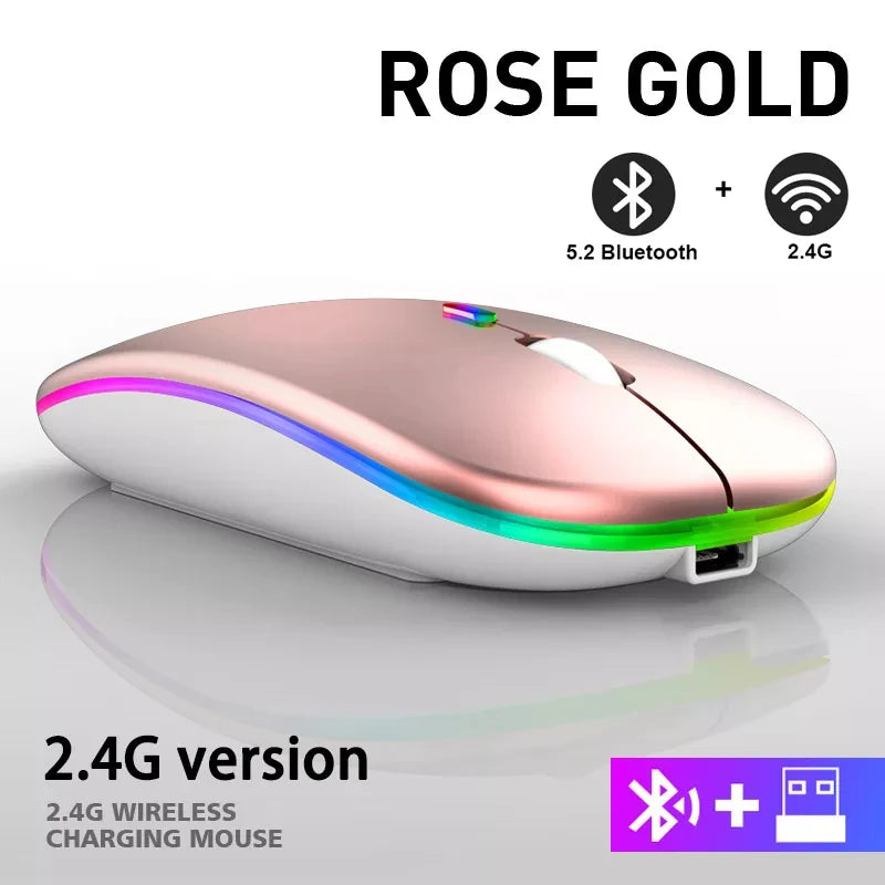 🔥 Mouse Sem Fio Recarregável Dual Mode – Bluetooth + 2.4GHz | RGB | Ultra Slim | 1600 DPI 🔥