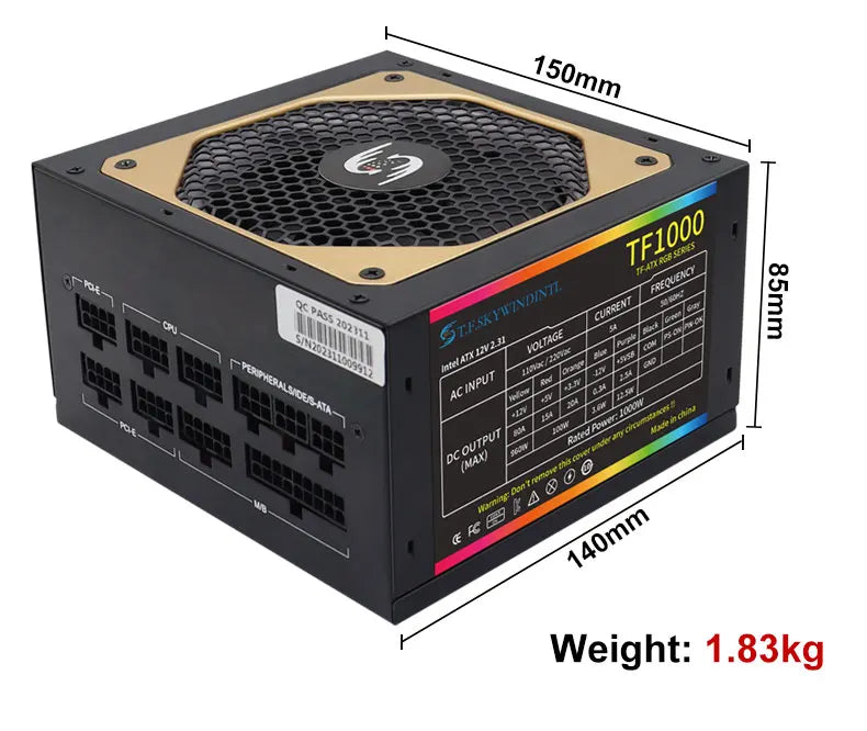 ⚡💻 Fonte de Alimentação T.F.SKYWINDINTL TF1000 – 1000W Full Modular 80 Plus Gold 💻⚡