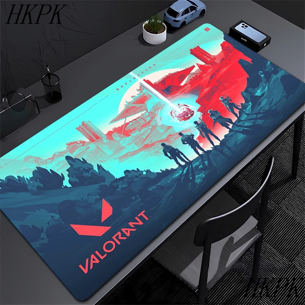 Mouse Pad Gamer Valorant XXL 90x40cm | Tapete Gaming Extended com Bordas Costuradas | Base Borracha Natural Antiderrapante | Superfície HD Impermeável | Compatível Óptico e Laser | Teclado e Mouse