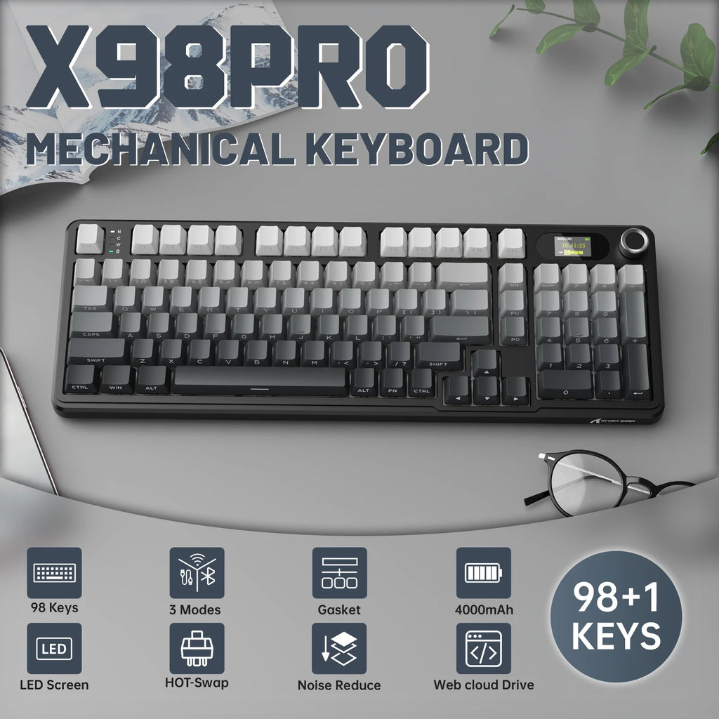 ATTACK SHARK X98PRO – Tri-Mode Gasket com Tela TFT & Knob