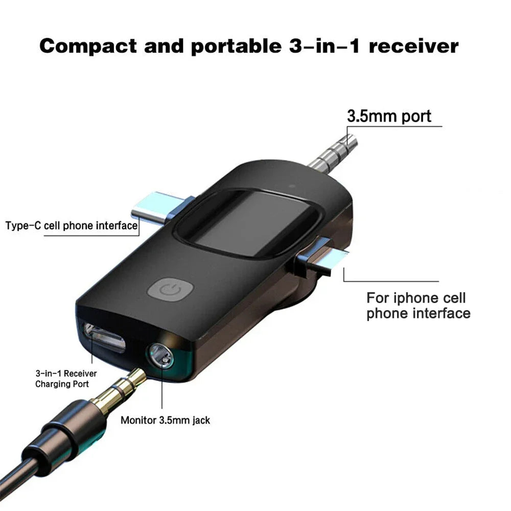 Microfone Sem Fio 4 em 1 Basix – Qualidade Profissional para iPhone, Android e Câmera
