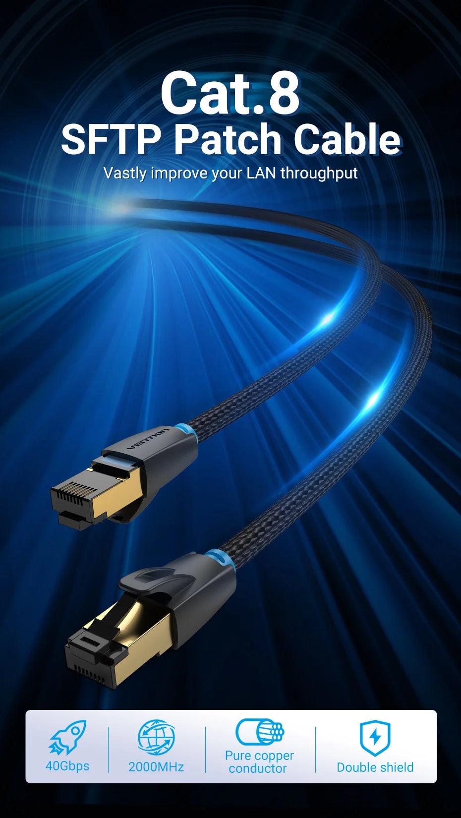 ⚡ Vention CAT8 Ethernet Cable – Velocidade Máxima e Estabilidade Profissional