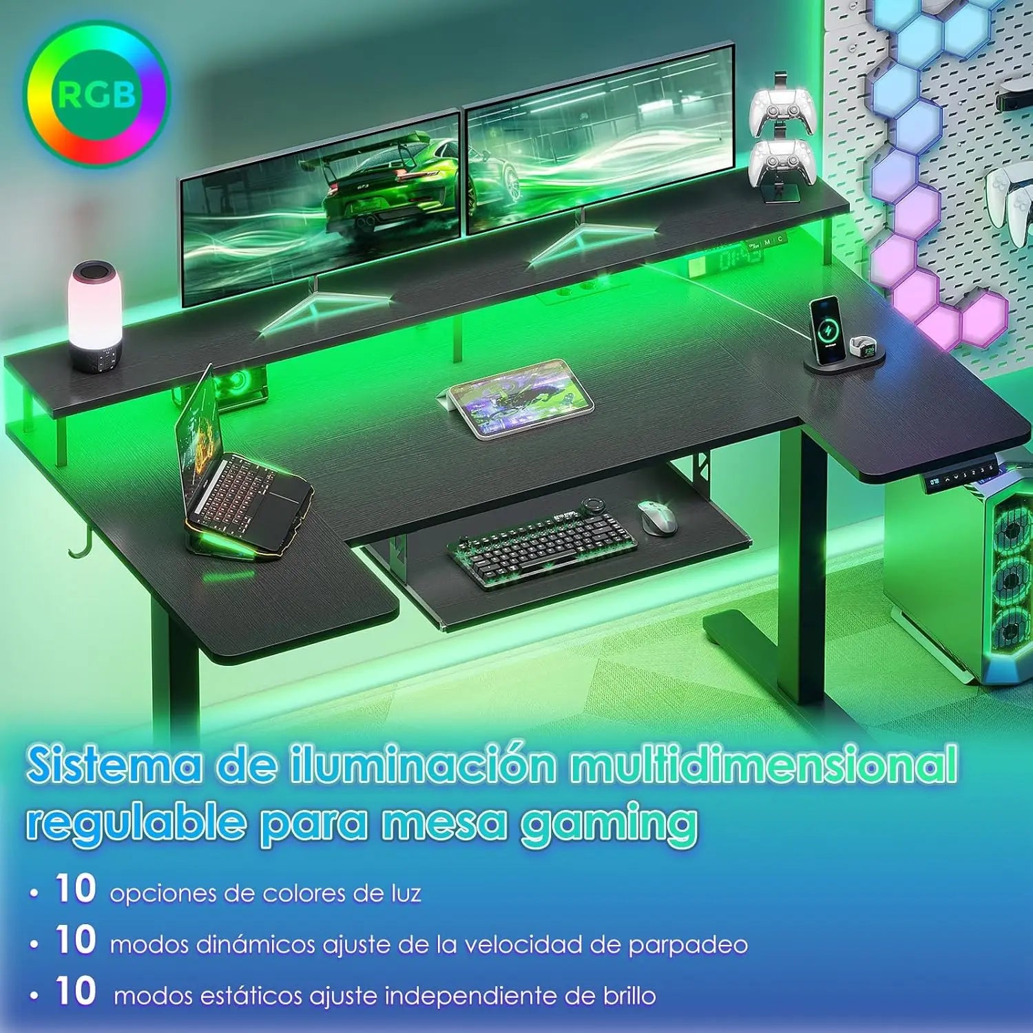 Secretária Elétrica Offigo 140cm RGB com Ajuste de Altura