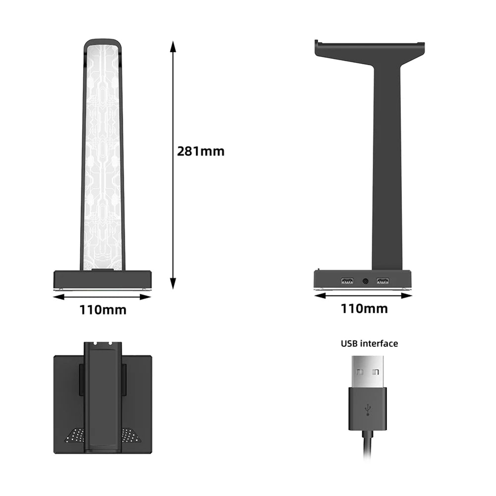 Suporte para Headset Gamer RGB – 10 Efeitos de Luz | Porta USB & Áudio 3.5mm | Suporte de Mesa