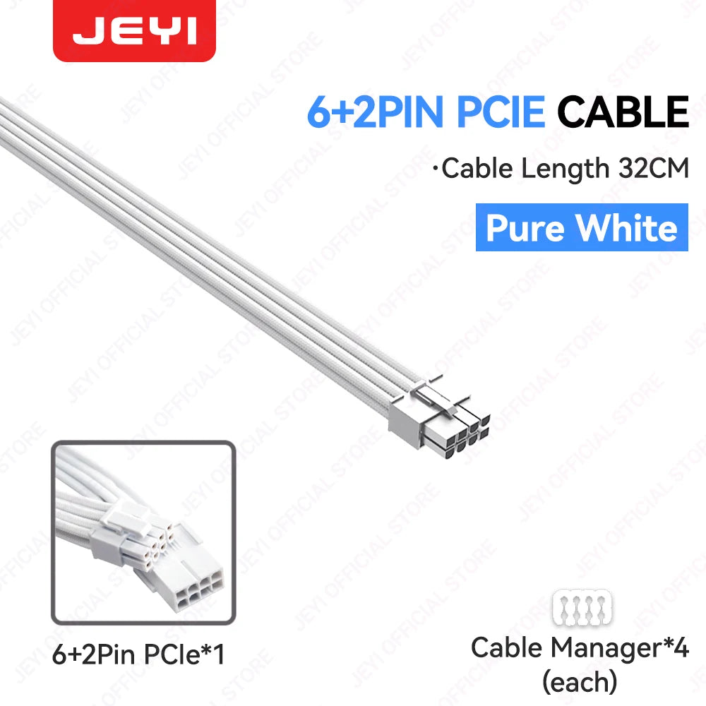 JEYI PSU Extension Cable Kit – 24Pin ATX + 8Pin EPS + 6 + 2Pin PCIe 
