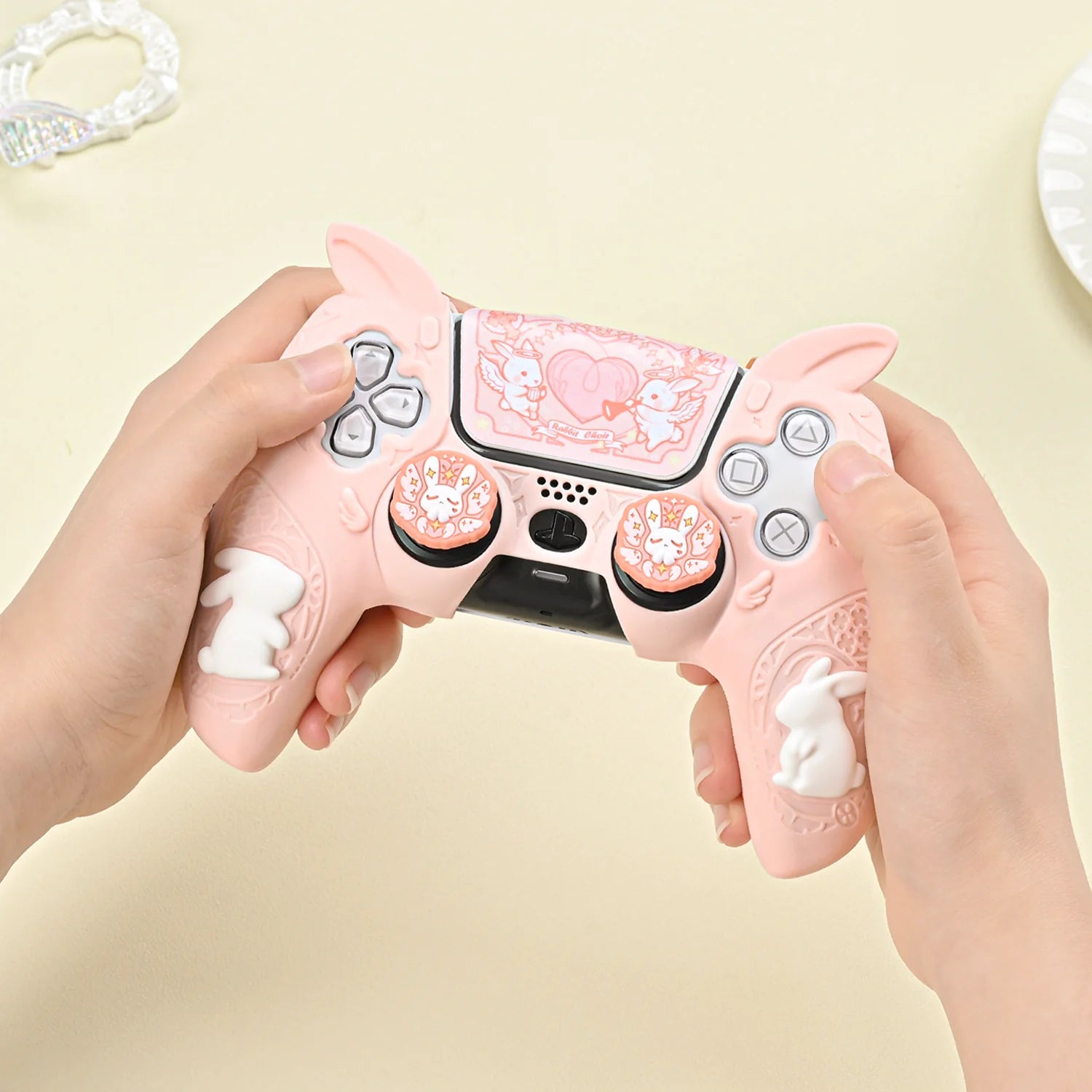 🐰 Pink Gothic Rabbit Ear Silicone Case para PS5 – Protege e Personaliza! 🎮