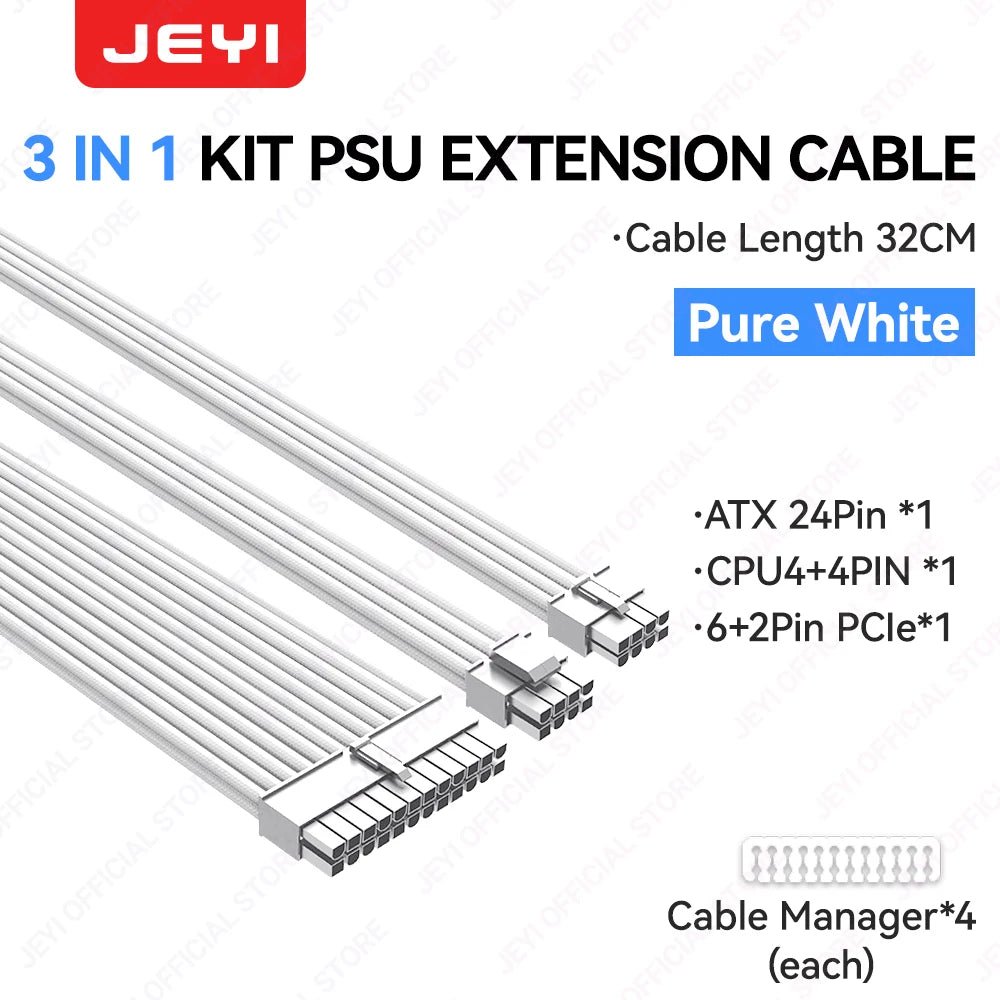 JEYI PSU Extension Cable Kit – 24Pin ATX + 8Pin EPS + 6 + 2Pin PCIe 