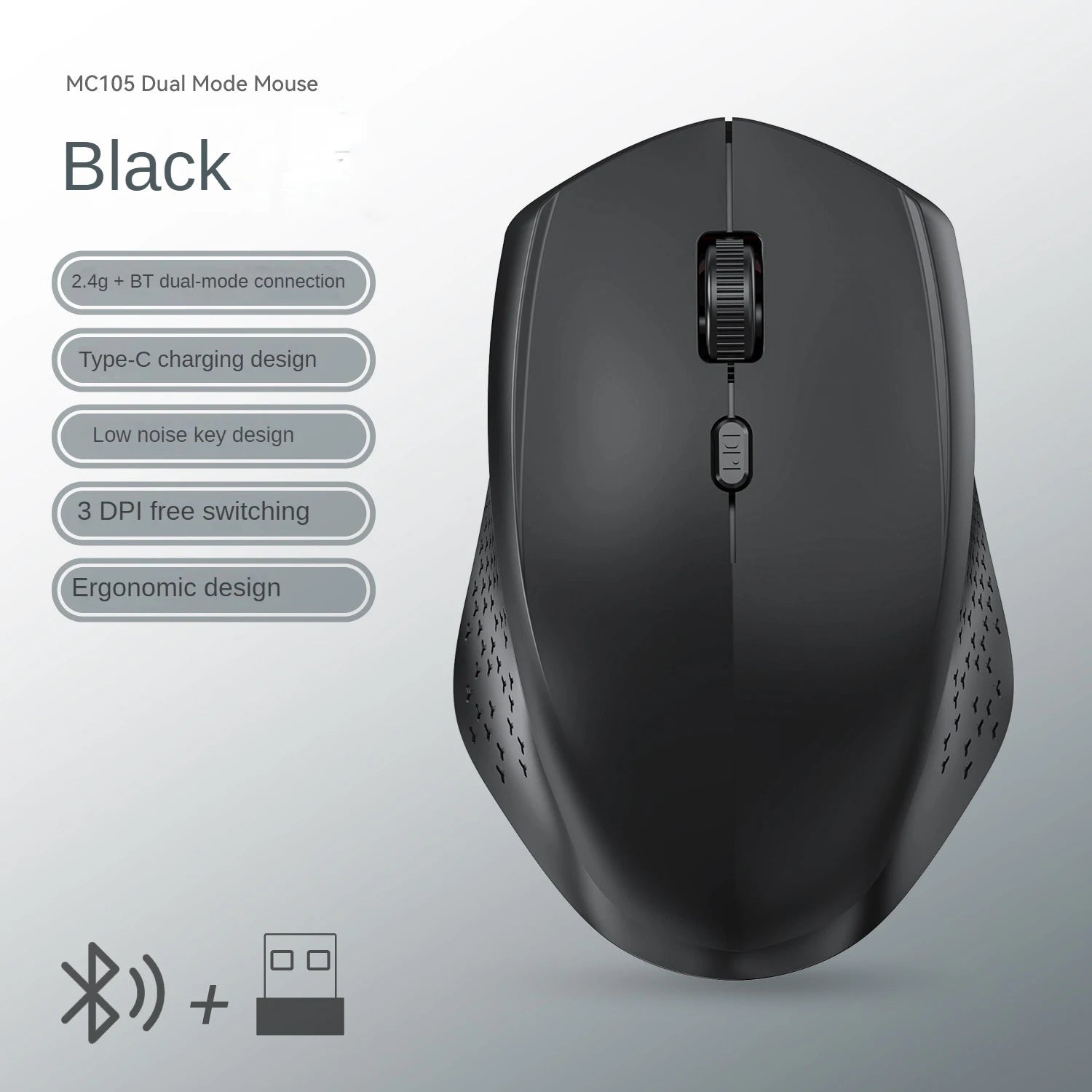 Mouse Bluetooth 5.2 + 2.4G Sem Fio Recarregável,