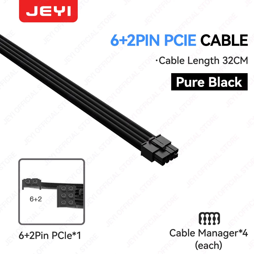 JEYI PSU Extension Cable Kit – 24Pin ATX + 8Pin EPS + 6 + 2Pin PCIe 