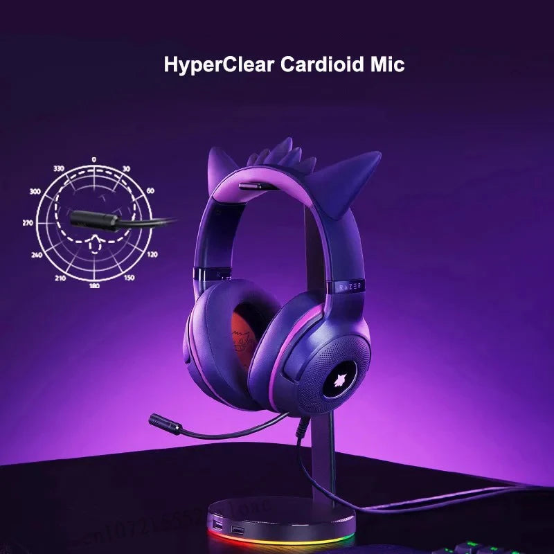 Razer Pokemon Gengar Edition RGB Kraken Kitty V2 Gamer Headset – Wired USB and HyperClear Cardioid Microphone