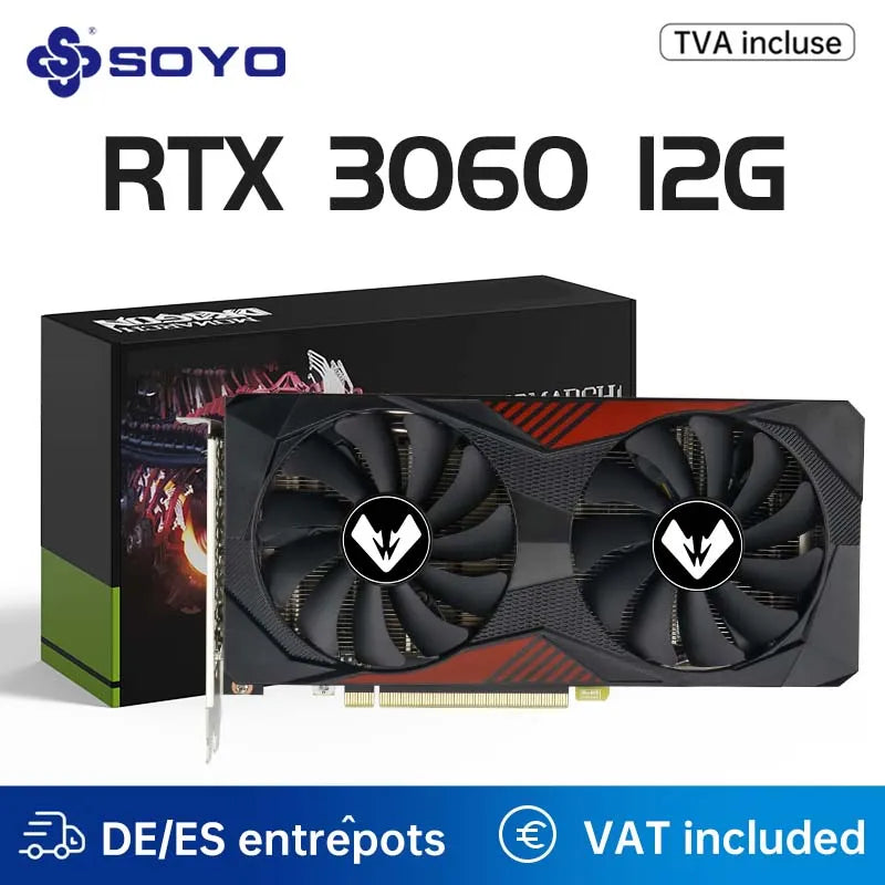 Placa de Vídeo SOYO NVIDIA GeForce RTX 3060 12GB GDDR6 192bit – GPU Gamer para PC Desktop