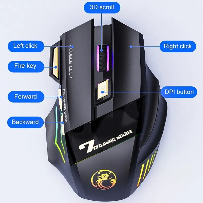 🖱️ Mouse Gamer Wireless IMICE GW-X7 | 3200 DPI, 7 Botões, LED RGB, Recarregável