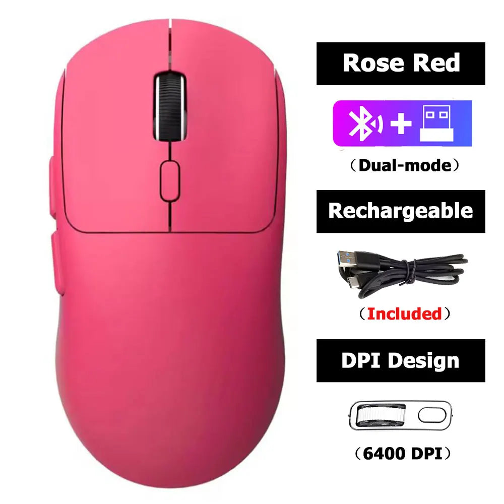 Mouse Gamer Wireless Recarregável YTYIN 6400 DPI | Bluetooth + 2.4G | Silencioso | Alta Precisão para PC, iPad, Notebook