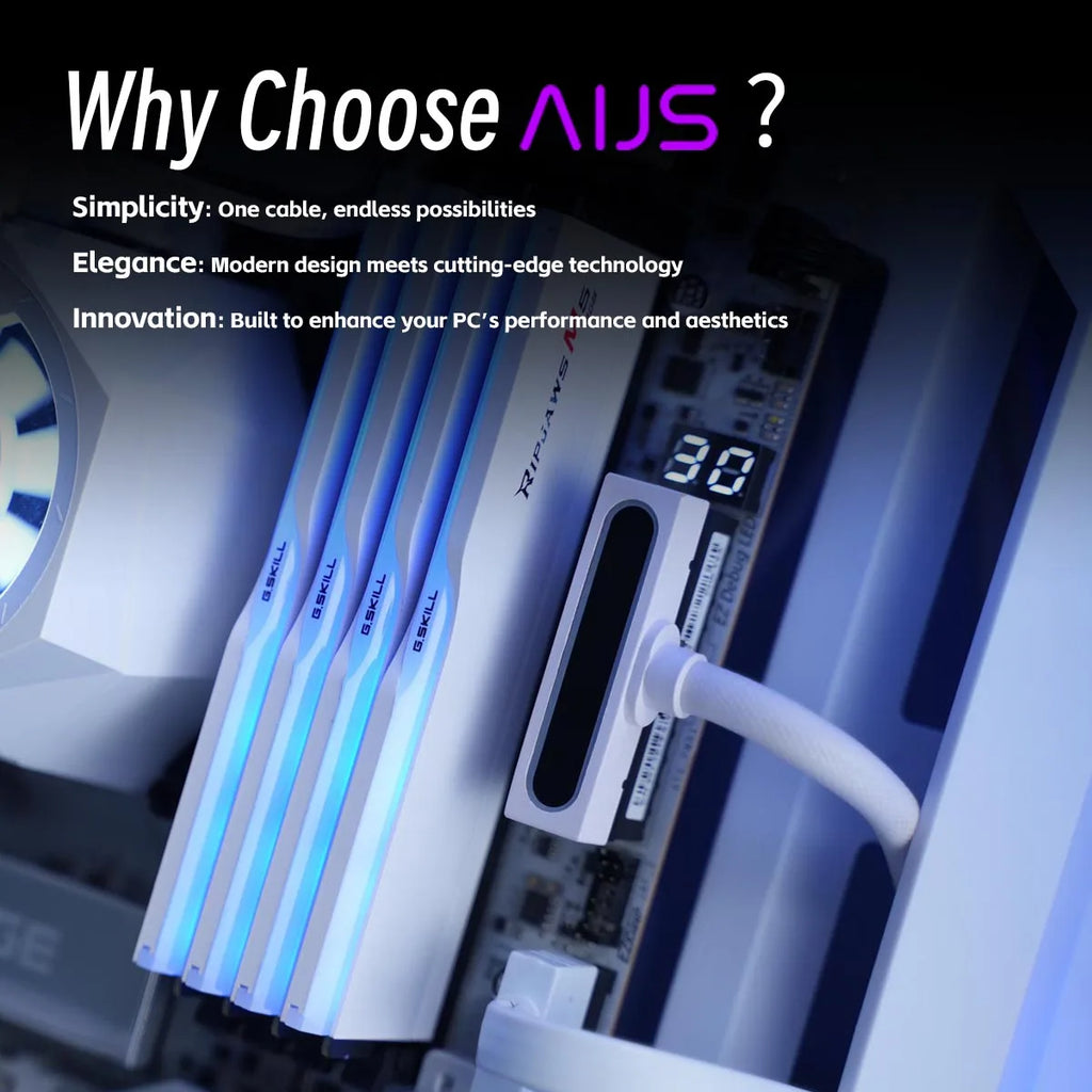 AIJS ATX 24PIN Extension Cable with ARGB – 90° Angled Male-Female Connectors 