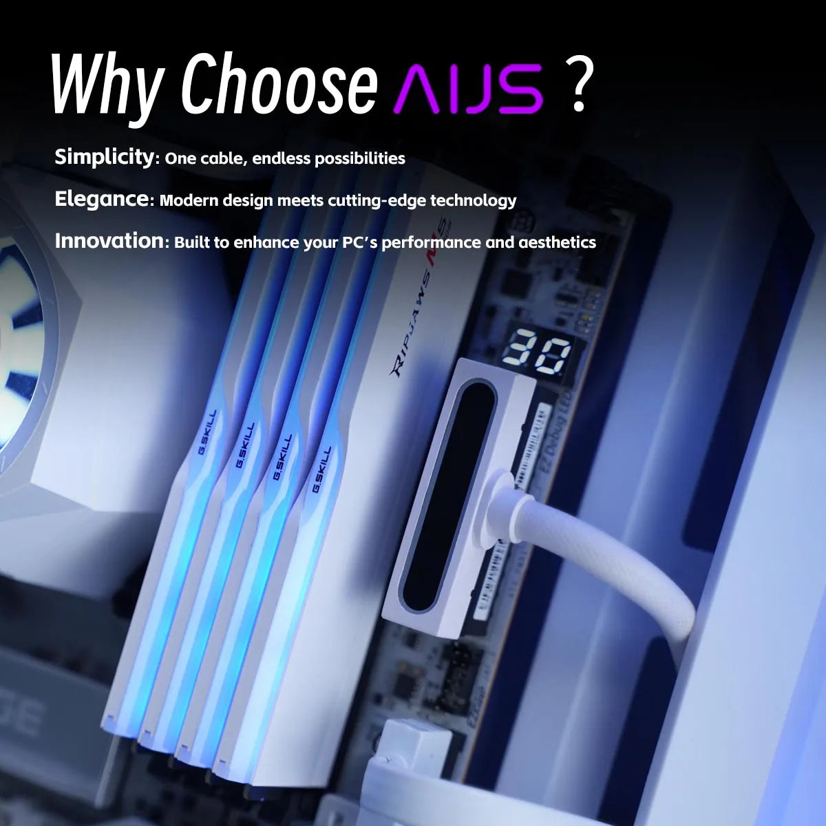 AIJS ATX 24PIN Extension Cable with ARGB – 90° Angled Male-Female Connectors 