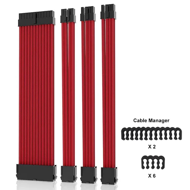 Kit de Cabos Sleeved 18AWG para Fonte ATX – Extensão PSU 30cm (24pin / CPU / GPU)