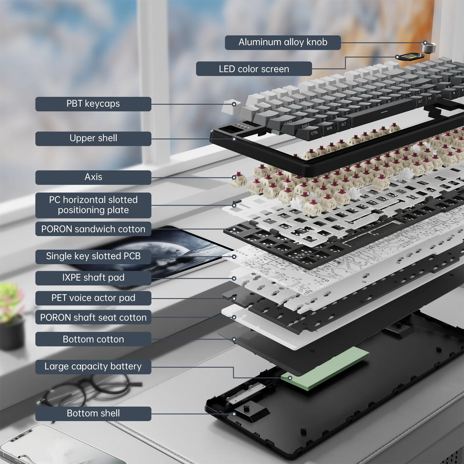 ATTACK SHARK X98PRO – Tri-Mode Gasket com Tela TFT & Knob