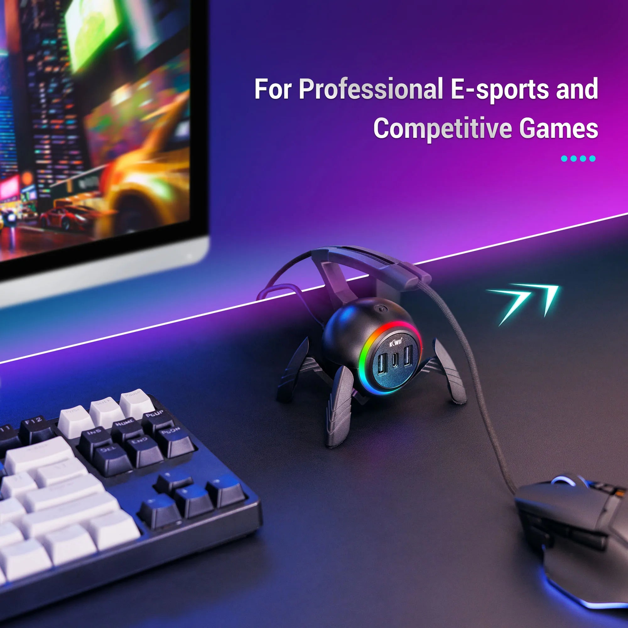 🕷️🖱️ Mouse Bungee Gamer RGB com Hub USB – Organização, Estilo e Precisão! 🖱️🕷️