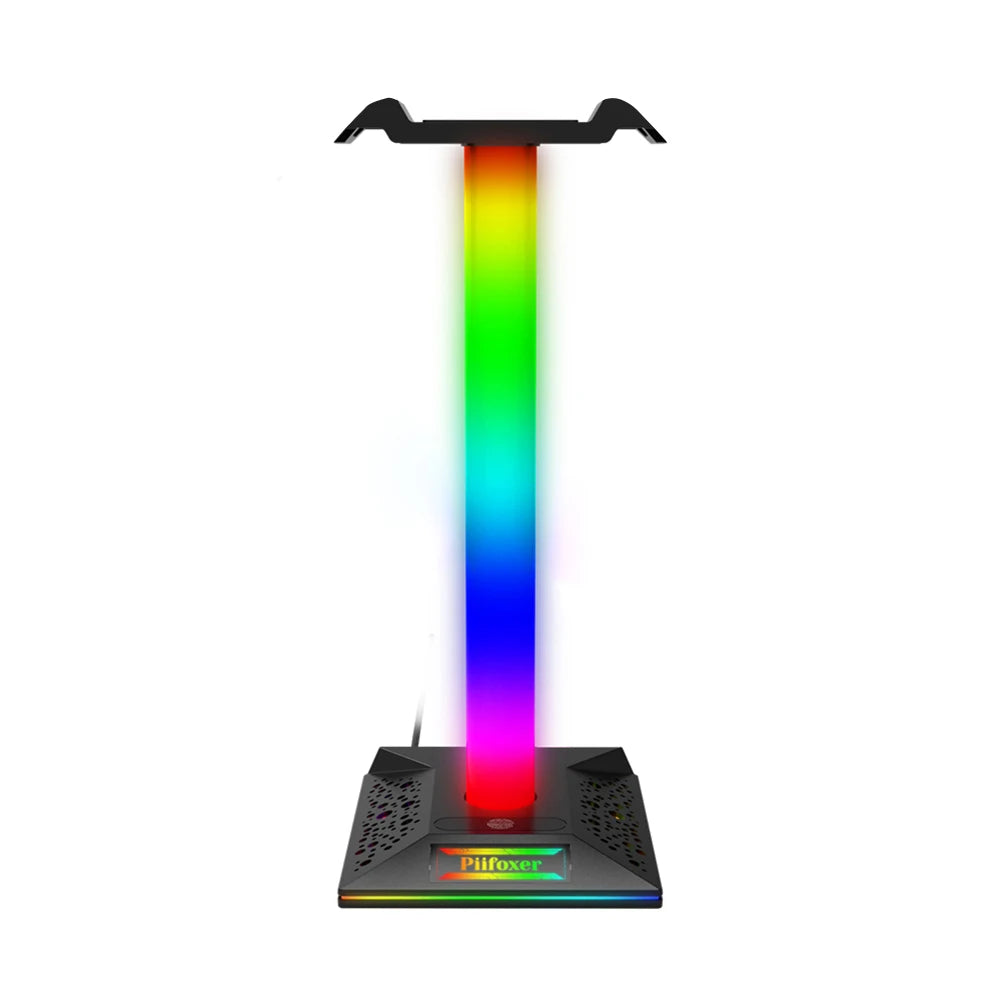 Suporte para Headset Gamer RGB – 10 Efeitos de Luz | Porta USB & Áudio 3.5mm | Suporte de Mesa