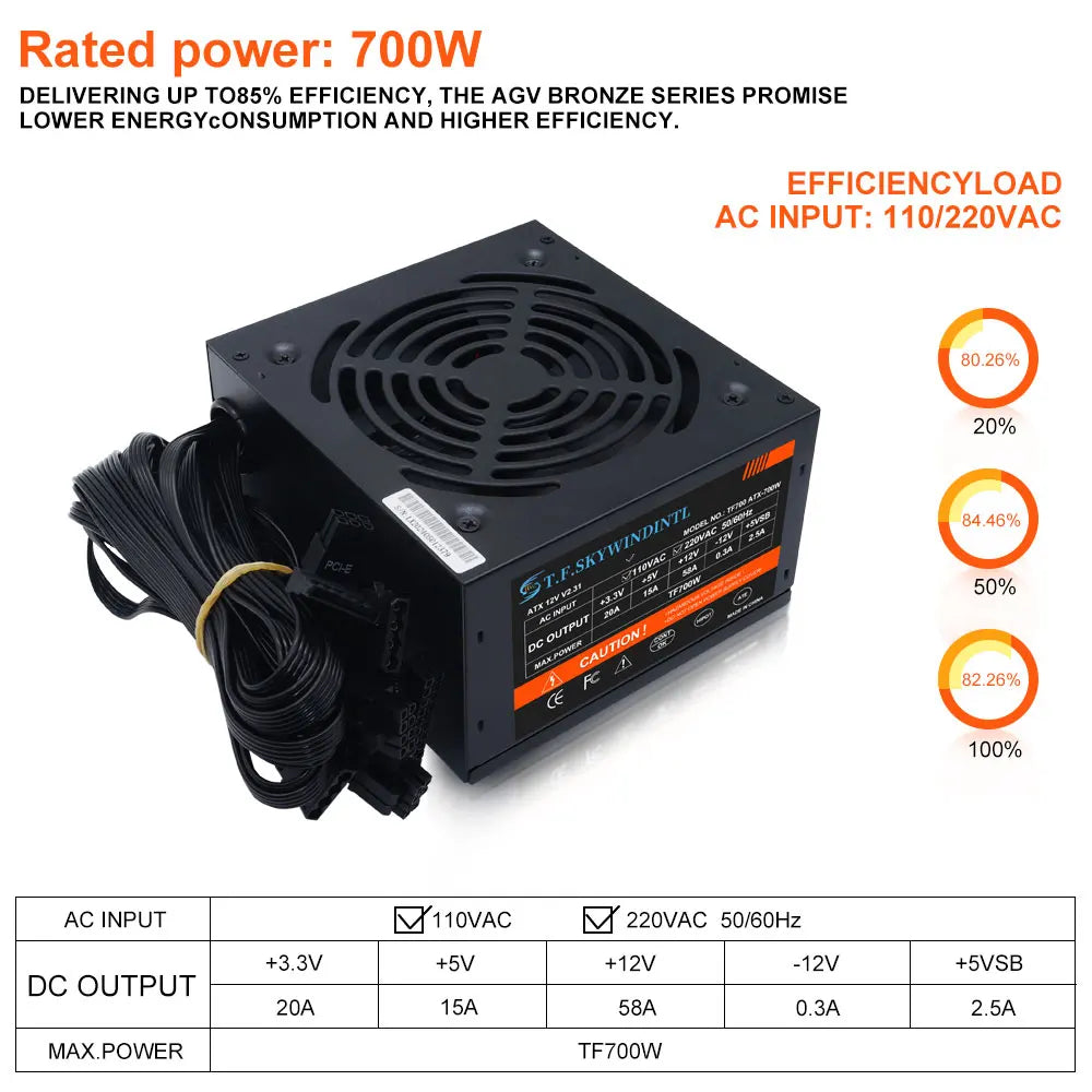 ⚡ Fonte ATX 700W para PC – Silenciosa, Eficiente e Ideal para Games / BTC ⚡